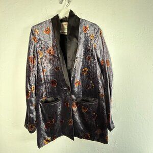 Anthropologie Cartonnier Floral One-Button Velvet Blazer Jacket Size 2 Lined